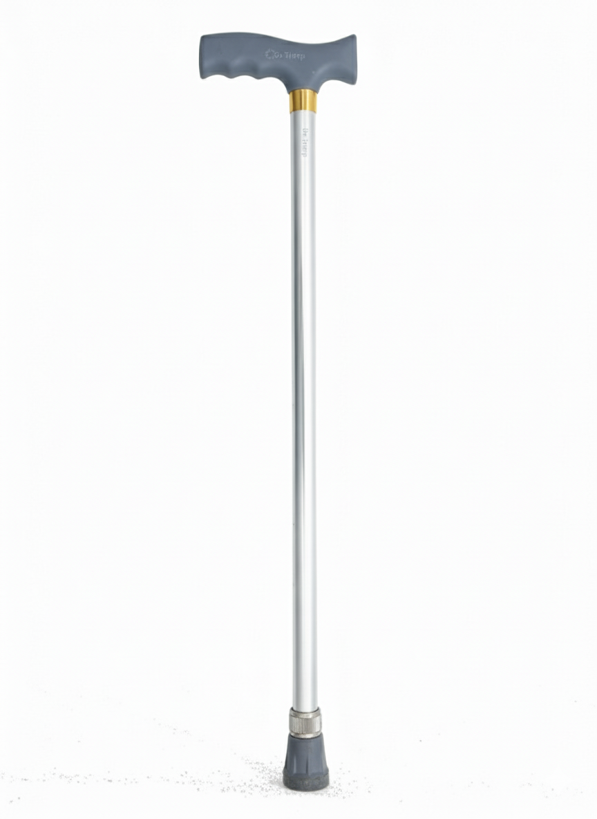 Dr. Trimp Aluminium Quad Base Walking Cane for Seniors & Patients | Height Adjustable Walking Stick Up to 90 cm | Anti-Slip Grip Handle | Lightweight Support Cane for Men & Women (Silver)